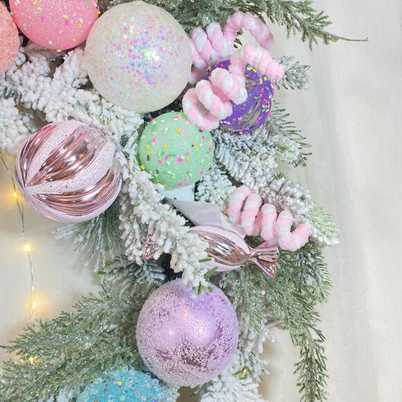 Peppermint Square Pastel Candy Frosted Pine 24" Holiday Christmas Wreath Rare - Picture 5 of 16